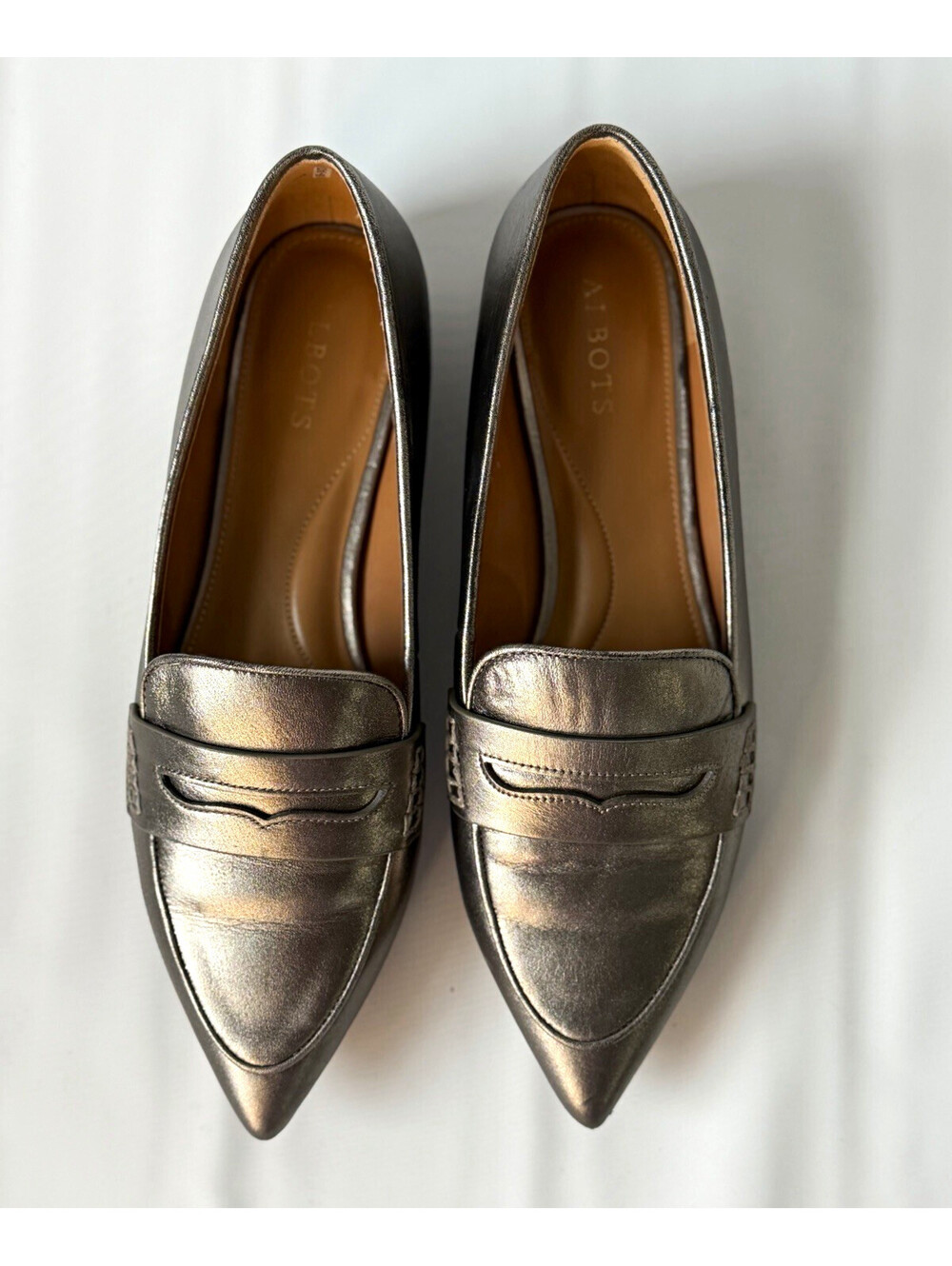 Talbots Women's Metallic Silver Pointed Toe Loafer Flats Slip-On Comfort Shoes,